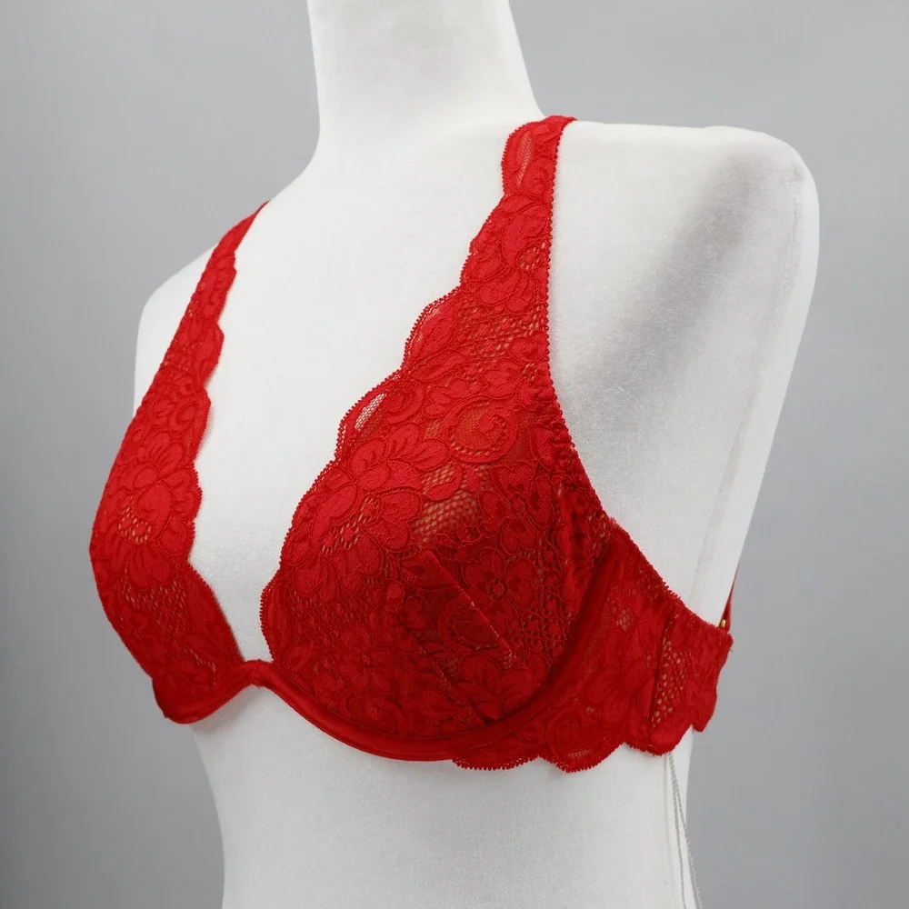 Free People‎ x We Are HAH 2 Timer Bra Siren Red Adjustable 28-36C Sexy Lace NWT